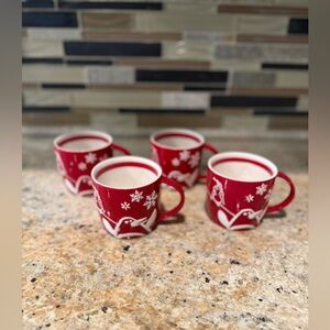 Set of 4 Starbucks Holiday 2007 Red Snowflake Mugs